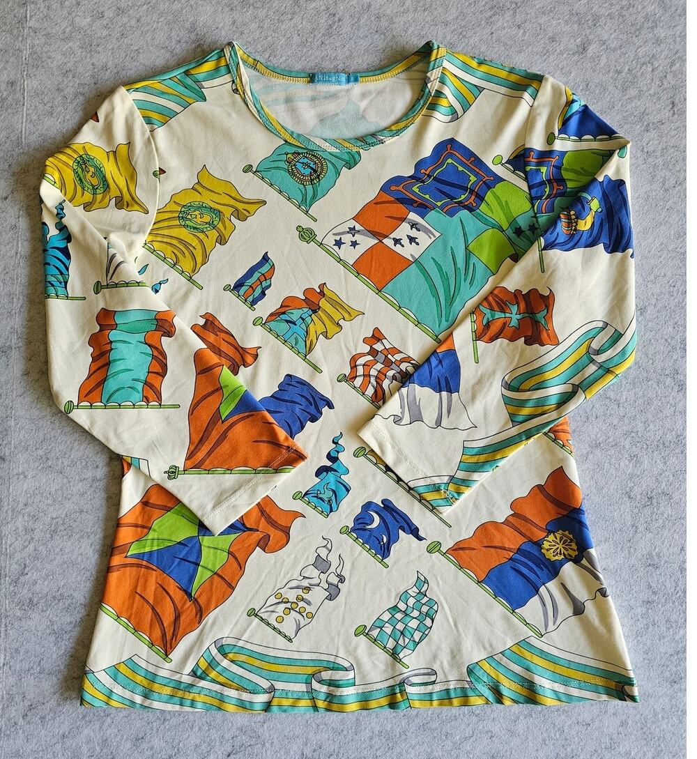 J. McLaughlin Nautical Flag Top Shirt, 3/4 Sleeve, Catalina Cloth, Womens Sz S